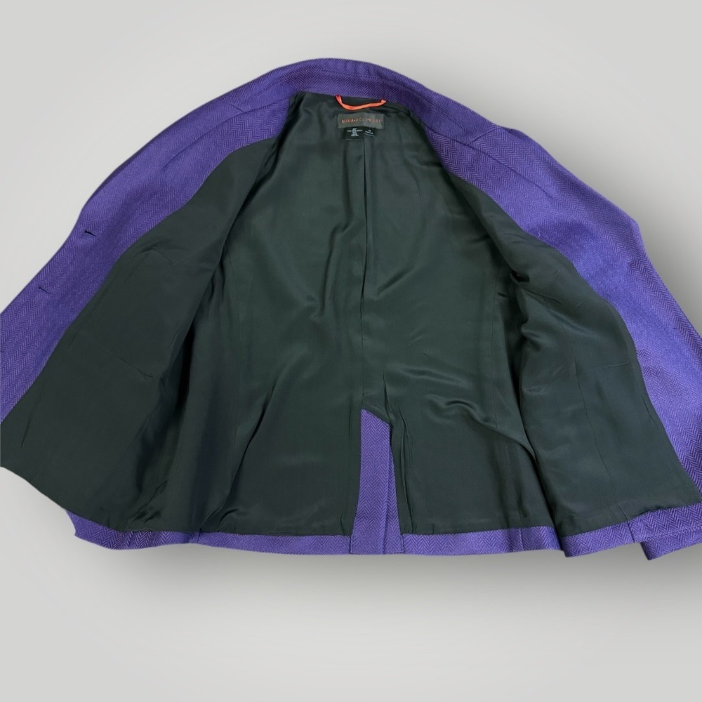 Nina McLemore Purple Herringbone Virgin Merino Wool Silk Lined Blazer Size 16 - Picture 9 of 9